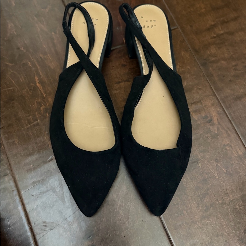 A New Day Black Suede-like Slingback Pointed Toe Flats